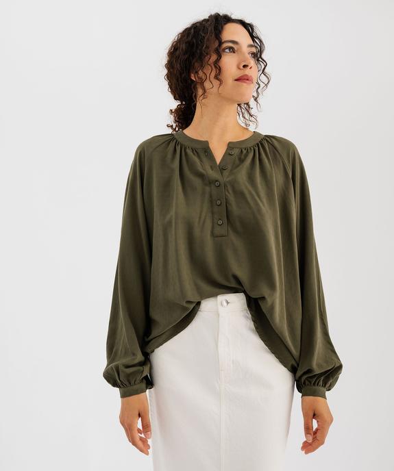 Blouse manches longues en viscose unie à col rond boutonné femme vue3 - GEMO(FEMME PAP) - GEMO