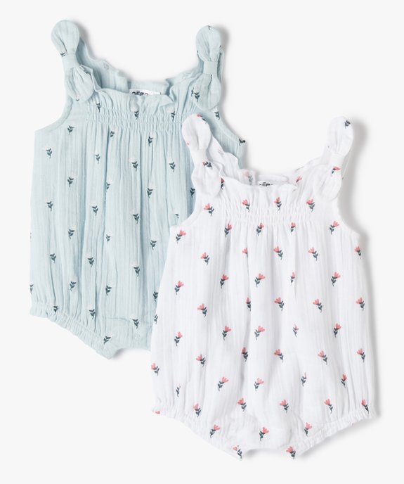 Combishort bébé sans manches en double gaze à motif fleuri (lot de 2) vue1 - GEMO(BB COUCHE) - GEMO