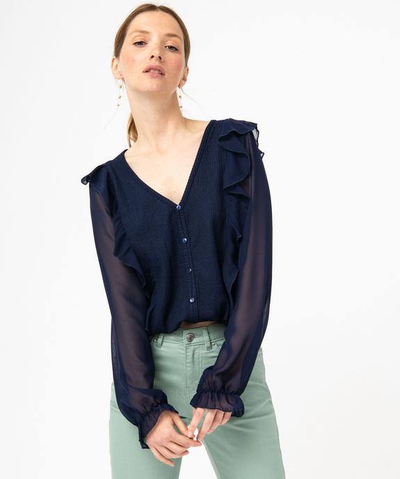 Tee-shirt femme avec manches en voile et volants vue1 - GEMO(FEMME PAP) - GEMO