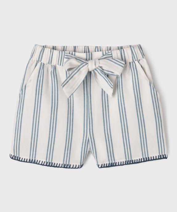 Short large en coton et lin fille vue2 - GEMO (ENFANT) - GEMO