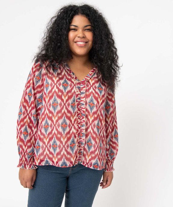 Blouse femme grande taille en voile imprimé et manches longues bouffantes vue1 - GEMO (G TAILLE) - GEMO