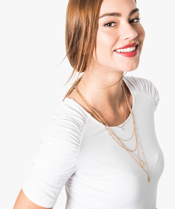 Tee-shirt uni à manches froncées vue2 - GEMO (CASUAL) - GEMO