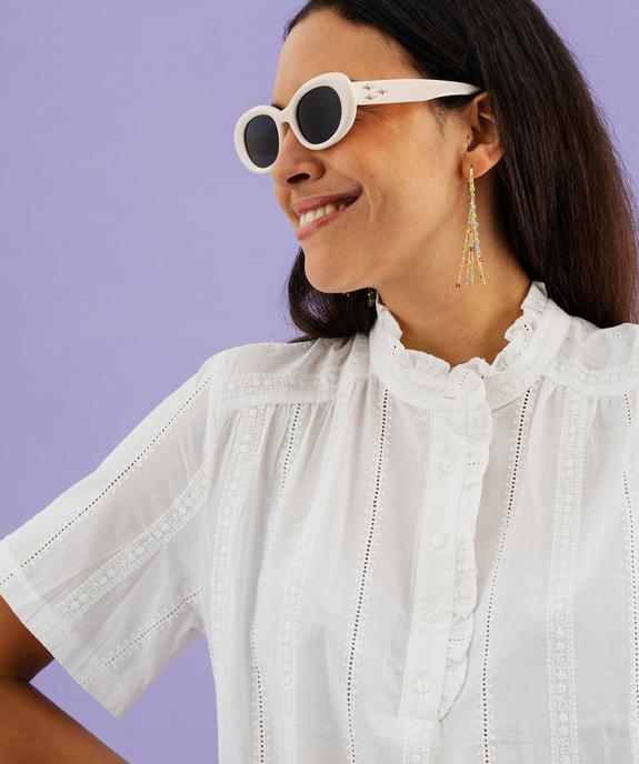Blouse manches courtes en coton ajouré et brodé femme vue2 - GEMO(FEMME PAP) - GEMO