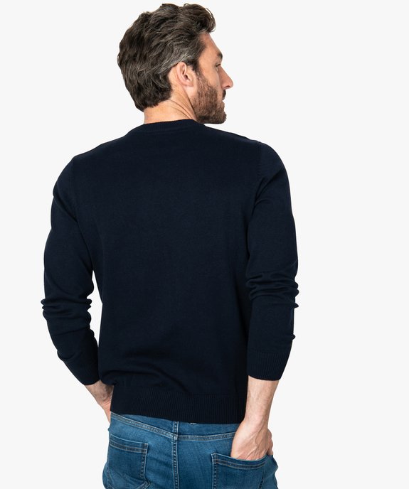 Pull homme uni en maille fine avec col rond vue3 - GEMO (HOMME) - GEMO