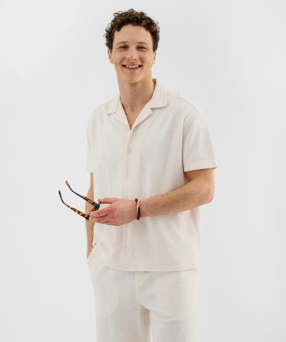 Chemise manches courtes à col cubain en maille piquée homme vue1 - GEMO 4G HOMME - GEMO