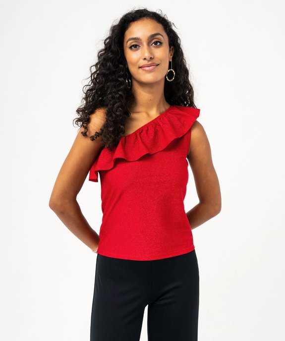 Tee-shirt asymétrique à volant et paillettes femme vue1 - GEMO(FEMME PAP) - GEMO