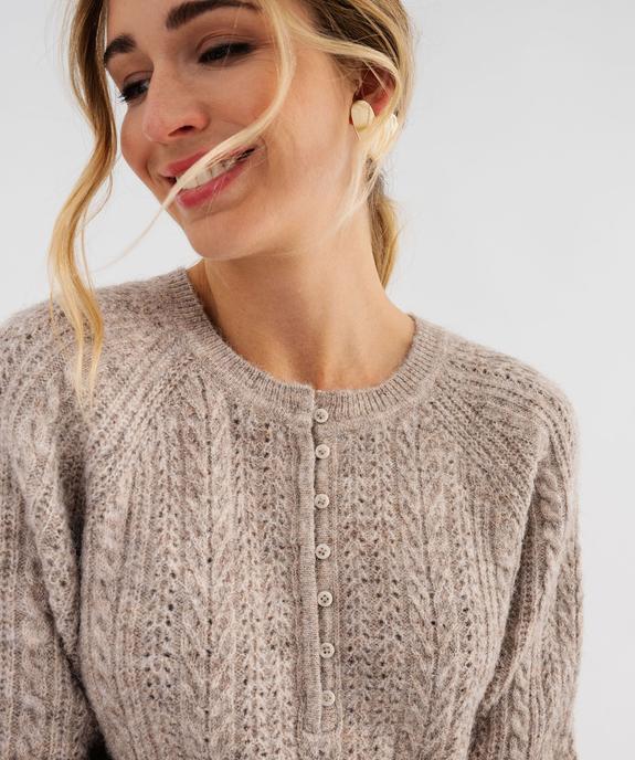 Pull à col rond boutonné en maille fantaisie femme vue2 - GEMO 4G FEMME - GEMO