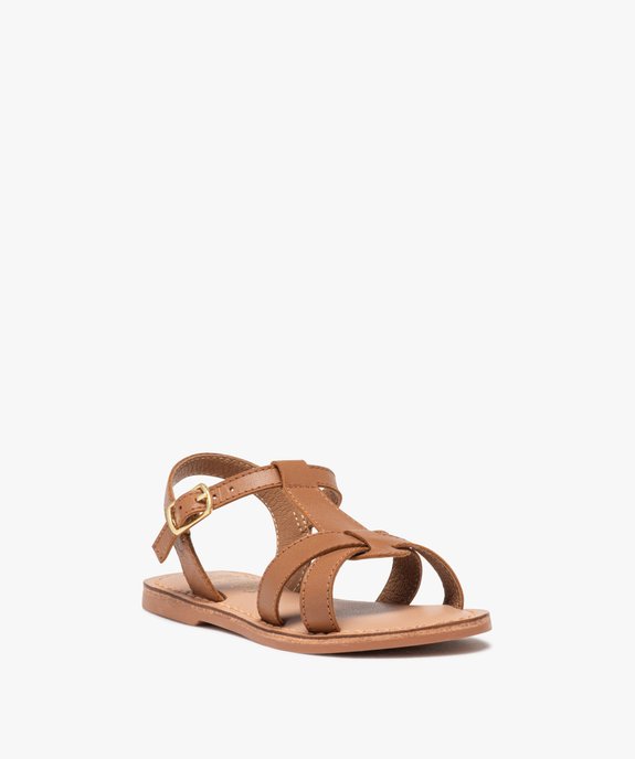Sandales fille en cuir uni à multiples brides  vue2 - GEMO (ENFANT) - GEMO