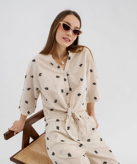 Blouse manches courtes brodée à nouer femme vue1 - GEMO(FEMME PAP) - GEMO