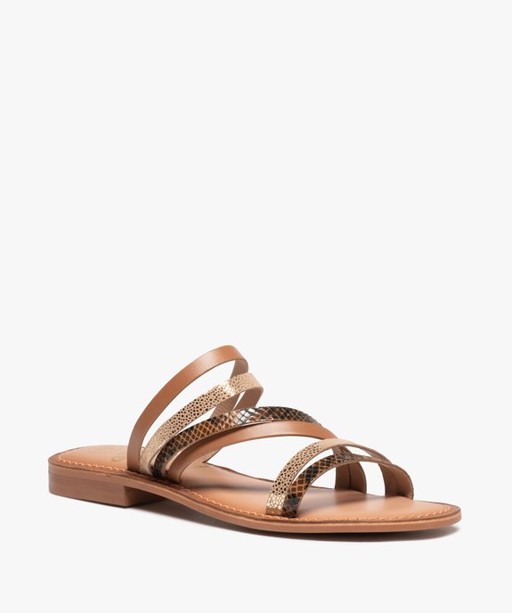 Mules femme à fines brides fantaisie en cuir vue2 - GEMO (CASUAL) - GEMO