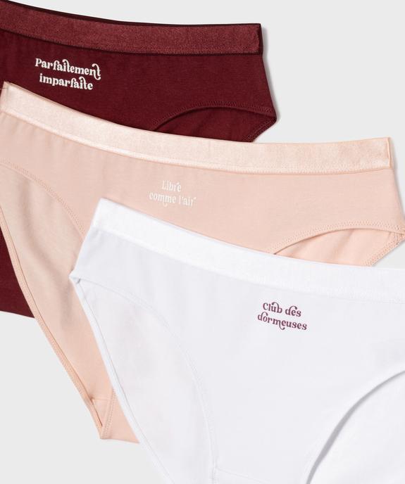 Culottes en coton biologique avec inscriptions fille (lot de 3) vue2 - GEMO 4G FILLE - GEMO
