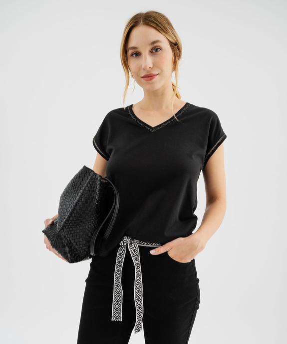 Tee-shirt à manches courtes avec finitions scintillantes femme vue6 - GEMO 4G FEMME - GEMO