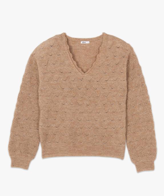 Pull femme à col V en maille ajourée vue4 - GEMO 4G FEMME - GEMO