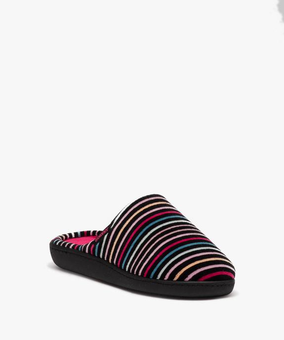 Chaussons femme mules en velours à rayures colorées - Isotoner vue2 - ISOTONER - GEMO