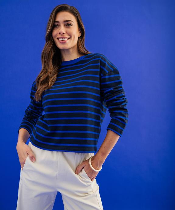 Tee-shirt manches longues rayé en maille femme vue1 - GEMO(FEMME PAP) - GEMO