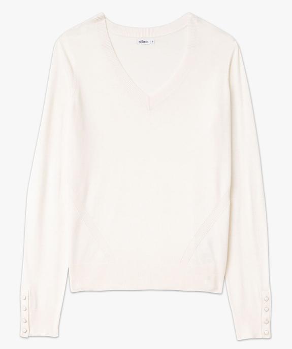 Pull fin à col V avec boutons aux poignets femme vue4 - GEMO 4G FEMME - GEMO