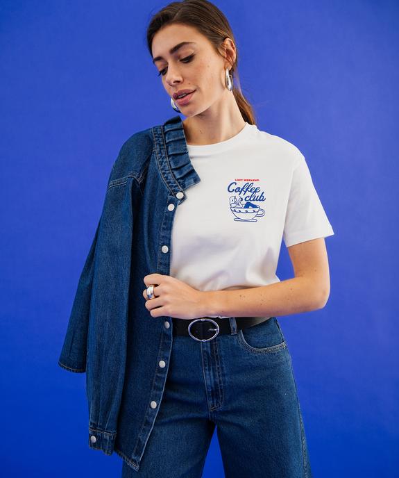 Tee-shirt manches courtes avec inscription devant et dos femme vue2 - GEMO(FEMME PAP) - GEMO