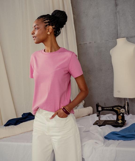 Tee-shirt manches courtes et col rond uni en coton résistant femme vue4 - GEMO(FEMME PAP) - GEMO