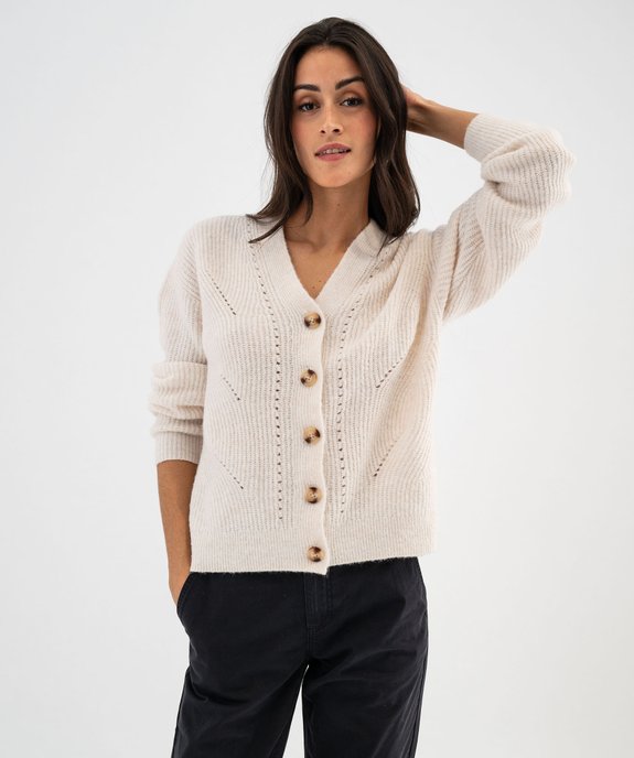 Gilet col V en maille ajourée femme vue6 - GEMO(FEMME PAP) - GEMO