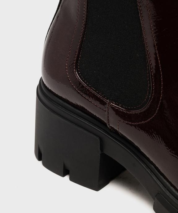 Boots femme vernies à talon carré et semelle crantée dessus verni vue6 - 5 MILES - GEMO