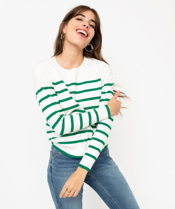 Pull rayé en maille fine avec col rond femme vue2 - GEMO 4G FEMME - GEMO