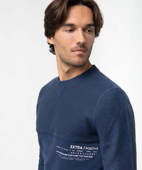 Sweat homme bi-matières avec inscription vue2 - GEMO (HOMME) - GEMO