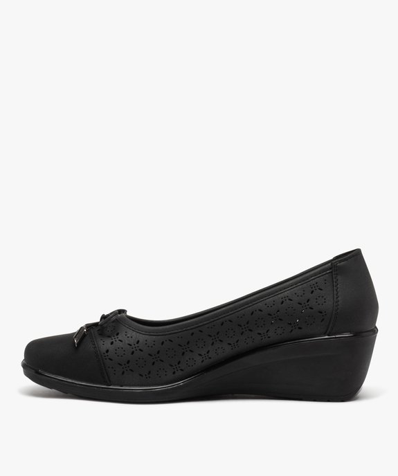 Escarpins femme confort unis à semelle compensée avec motifs ajourés  vue3 - GEMO 4G FEMME - GEMO