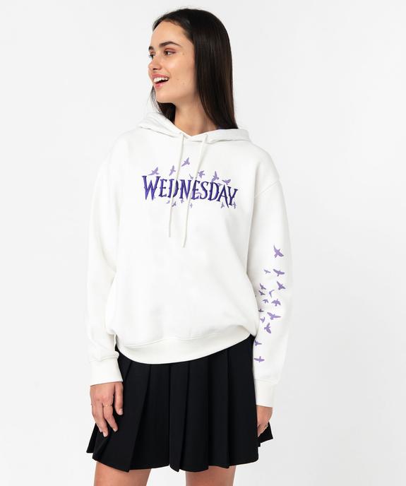 Sweat à capuche molletonné avec motifs et broderie femme - Wednesday vue1 - WEDNESDAY - GEMO