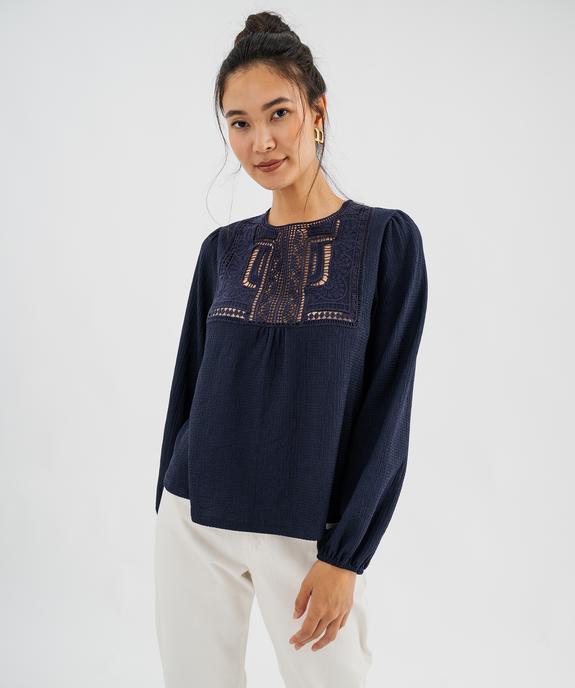 T-shirt manches longues uni avec plastron brodé femme vue2 - GEMO(FEMME PAP) - GEMO
