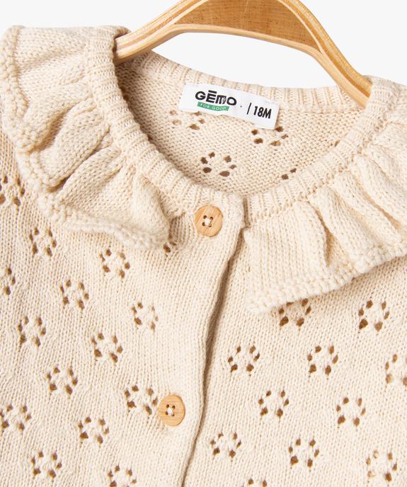 Gilet en maille ajourée avec col à volant bébé fille vue3 - GEMO 4G BEBE - GEMO