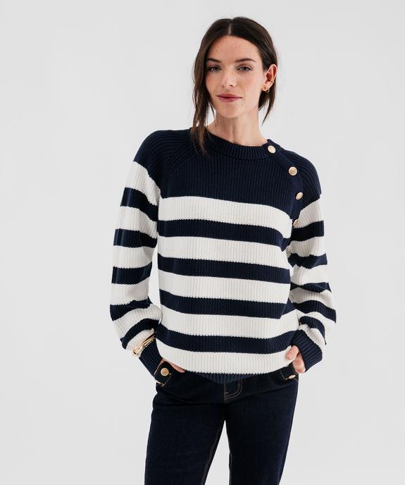 Pull rayé en côtes perlées esprit marinière femme - LuluCastagnette vue2 - LULU CASTAGNETTE GEMO FOR GOOD - GEMO