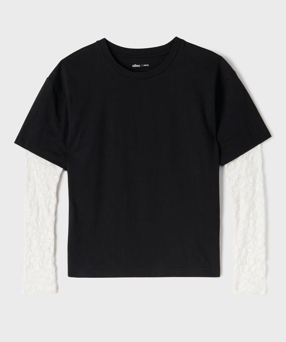 Tee-shirt 2 en 1 avec manches en dentelle fille vue2 - GEMO (JUNIOR) - GEMO