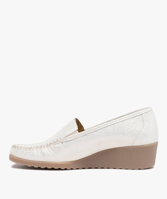 Mocassins femme confort dessus cuir métallisé souple vue3 - GEMO 4G FEMME - GEMO