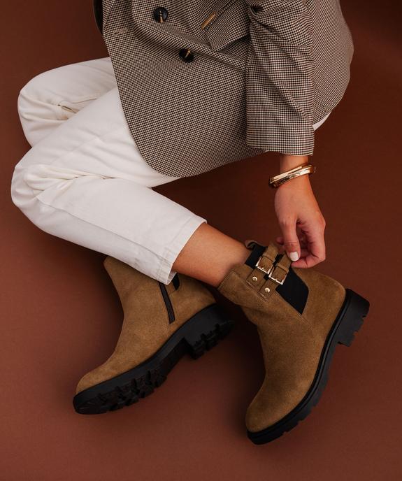 Boots dessus cuir suédé avec semelle crantée femme - Tanéo vue6 - TANEO - GEMO