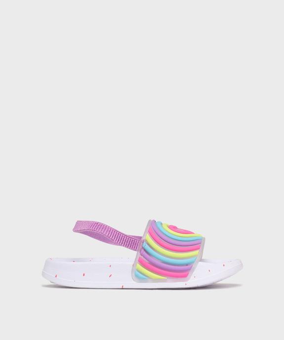 Mules de piscine avec bride cheville élastique et bandeau imprimé fille  vue1 - GEMO (PLAGE) - GEMO