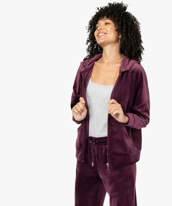 Sweat femme zippé à capuche en velours vue1 - GEMO(FEMME PAP) - GEMO