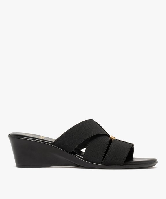 Mules femme à talon compensé et brides unies élastiques vue1 - GEMO(URBAIN) - GEMO