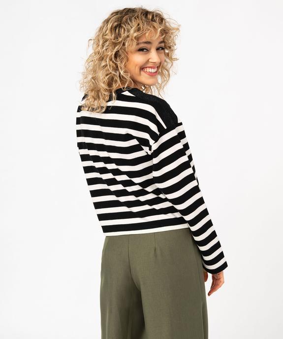 Sweat rayé ample et court avec strass sur les épaules femme vue3 - GEMO(FEMME PAP) - GEMO
