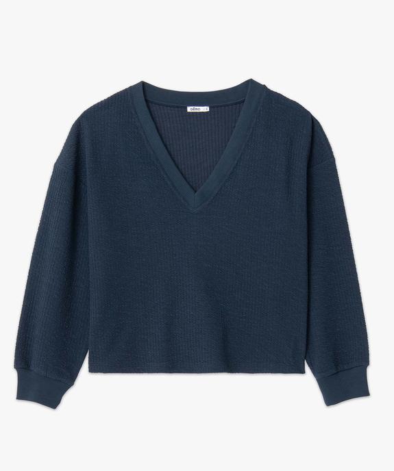 Sweat femme en maille gaufrée avec col en V vue4 - GEMO(FEMME PAP) - GEMO
