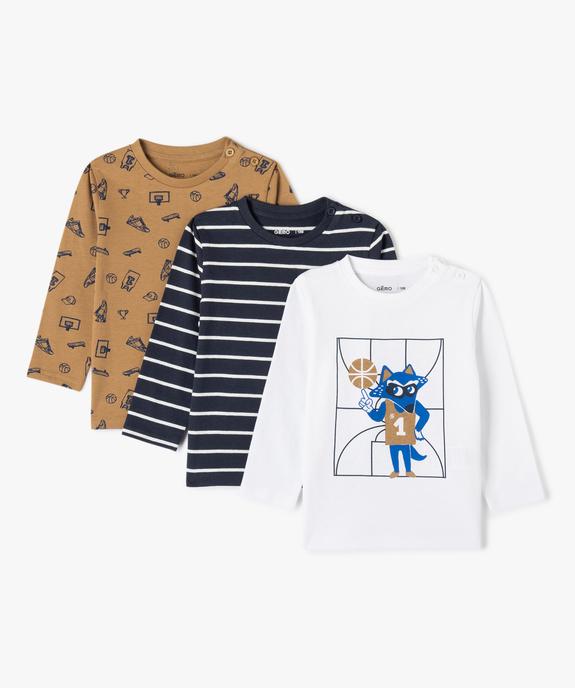 Tee-shirt bébé garçon à manches longues (lot de 3) vue1 - GEMO(BEBE DEBT) - GEMO