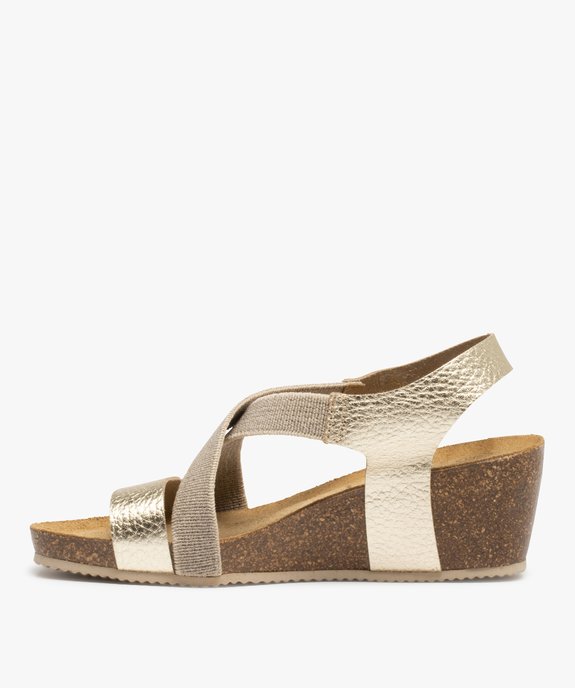  Sandales femme compensées dessus cuir élastiqué vue3 - GEMO(URBAIN) - GEMO