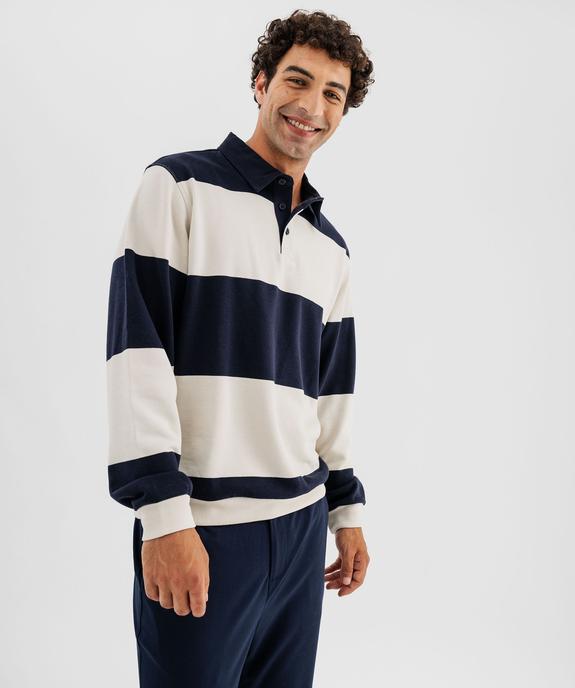 Sweat à rayures avec col chemise homme vue1 - GEMO (HOMME) - GEMO