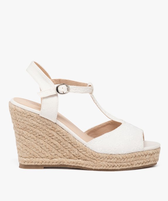 Sandales femme compensées avec brides à broderie anglaise vue1 - GEMO(URBAIN) - GEMO