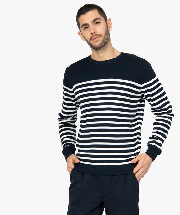 Pull homme marinière à maille fine vue2 - GEMO (HOMME) - GEMO