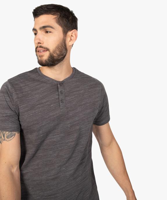 Tee-shirt homme chiné à manches courtes et col tunisien  Matière chinée vue2 - GEMO 4G HOMME - GEMO