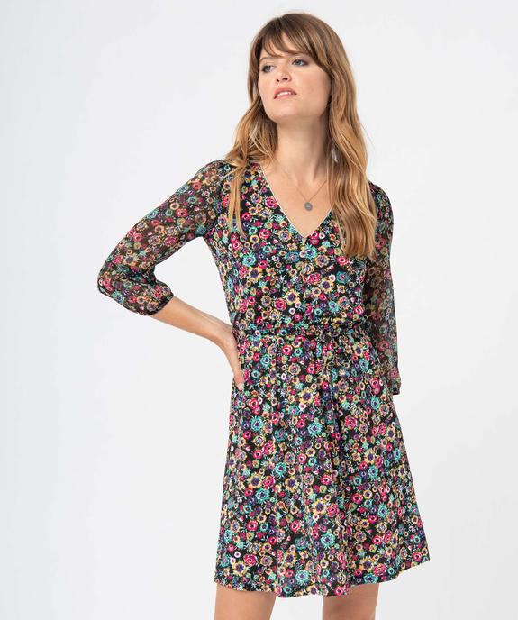 Robe femme imprimée avec col V et manches 3/4 vue1 - GEMO(FEMME PAP) - GEMO