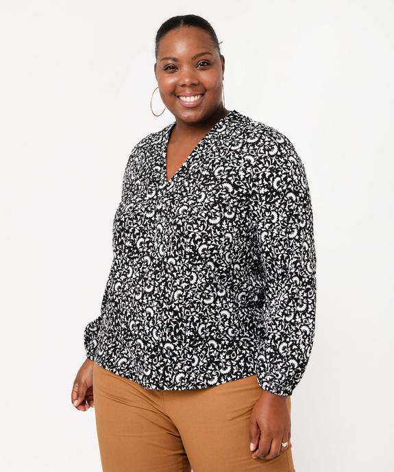 Tee-shirt imprimé à manches longues à col V femme grande taille vue1 - GEMO 4G GT - GEMO