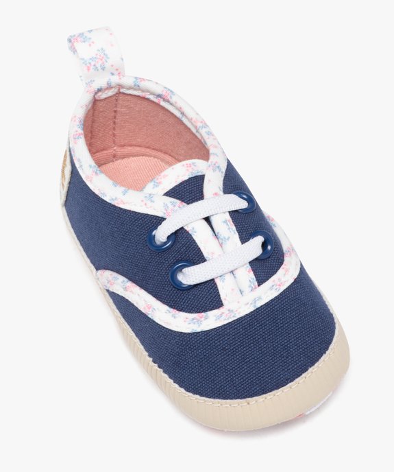 Chaussons de naissance en toile à liseré fleuri - LuluCastagnette vue5 - LULUCASTAGNETTE - GEMO