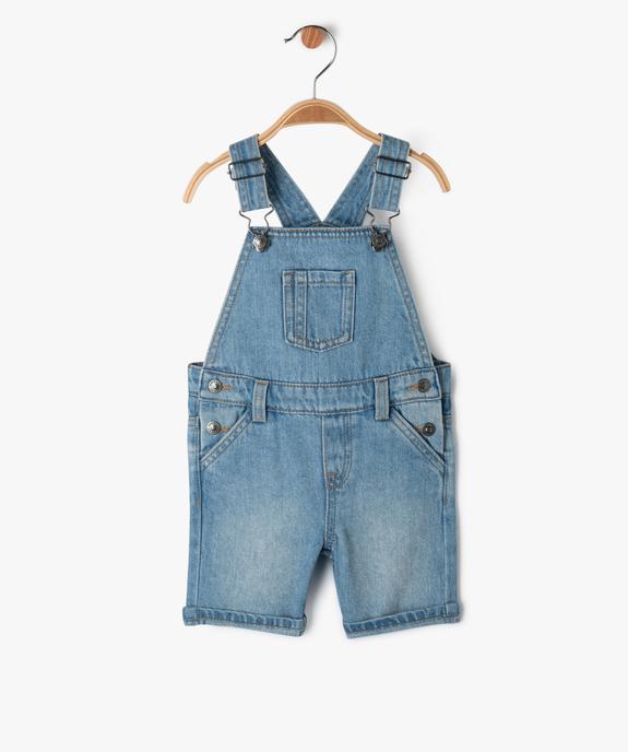 Salopette en jean courte délavée bébé garçon vue1 - GEMO 4G BEBE - GEMO