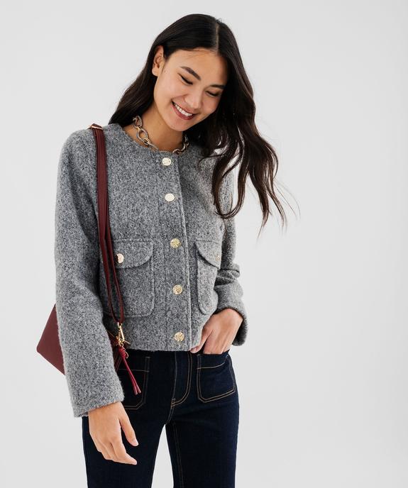 Veste courte en maille bouclée femme vue1 - GEMO 4G FEMME - GEMO